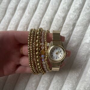 Gold Women's Watch and Bracelet Set (Bundle)